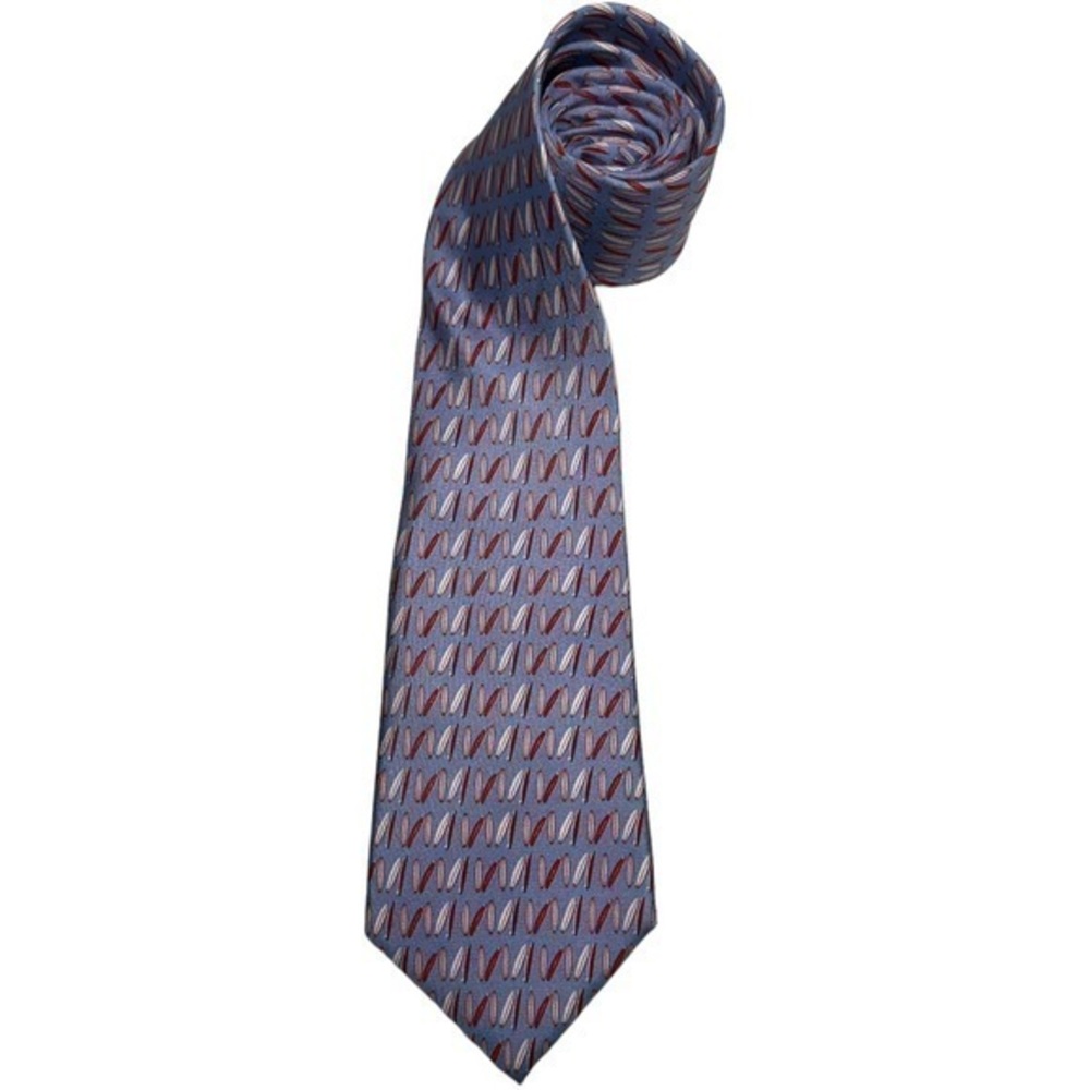 Town Togs Men’s Lavender Purple w Red White All Over Surfboards Print Silk Tie